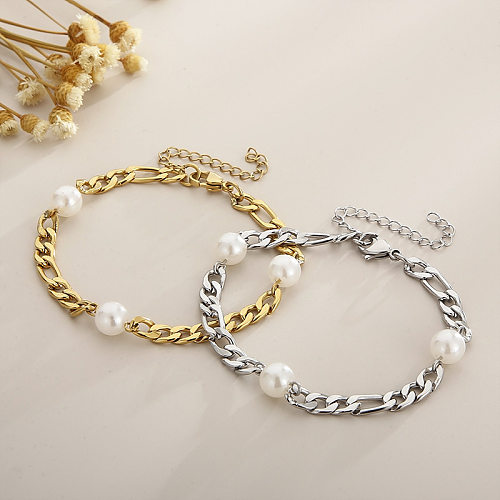 Süße geometrische Armbänder aus Titanstahl mit künstlichen Perlen