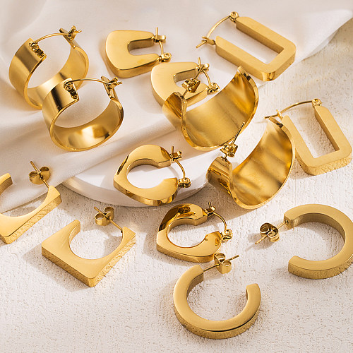 زوج واحد من أقراط IG Style الأساسية ذات التصميم الرائع المطلية بالألوان الصلبة المصنوعة من الفولاذ المقاوم للصدأ ومطلية بالذهب عيار 1 قيراط