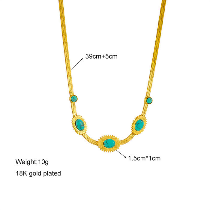 Fashion Round Oval Stainless Steel Inlay Turquoise Necklace 1 Piece