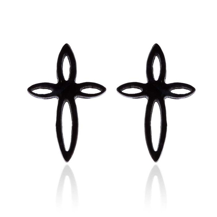 1 paire de clous d'oreilles plaqués en acier inoxydable, croix rétro