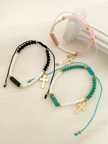 Bracelets de perles en acier inoxydable avec croix de style classique