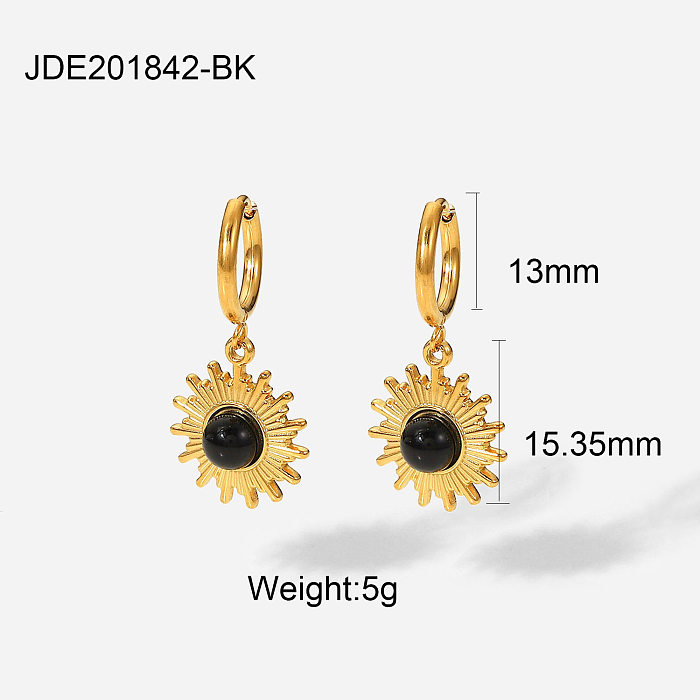 1 Pair Retro Round Square Butterfly Stainless Steel  Inlay Artificial Pearls Natural Stone Zircon Drop Earrings
