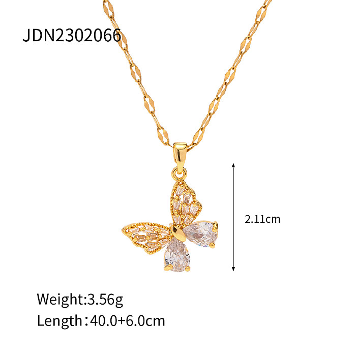 1 Piece INS Style Butterfly Stainless Steel  Plating Inlay Zircon Pendant Necklace