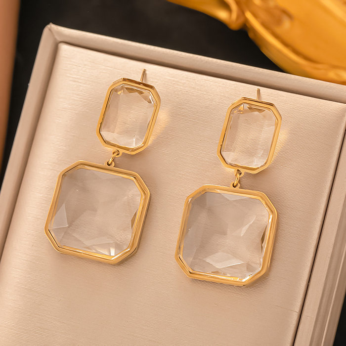 1 Pair Elegant Glam Square Water Droplets Plating Inlay Stainless Steel Artificial Diamond Drop Earrings