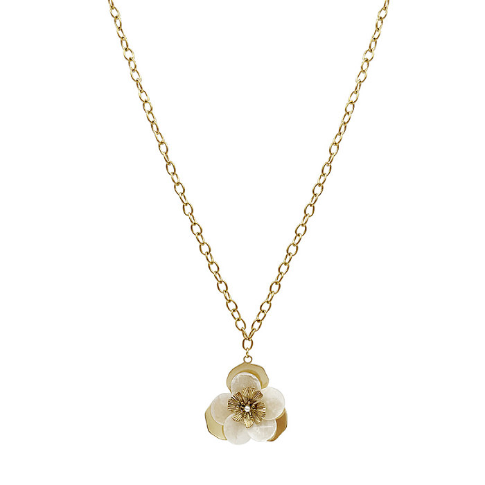 Collier élégant avec pendentif en forme de fleur de Style français, en acier inoxydable plaqué or, perles artificielles, en vrac