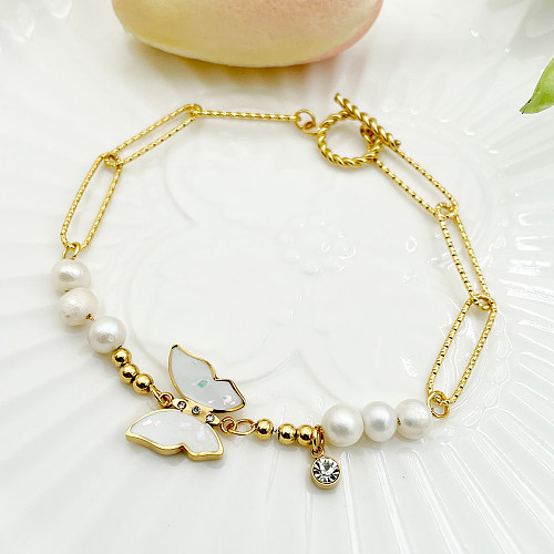 Simple Style Butterfly Stainless Steel Plating Inlay Zircon Gold Plated Bracelets