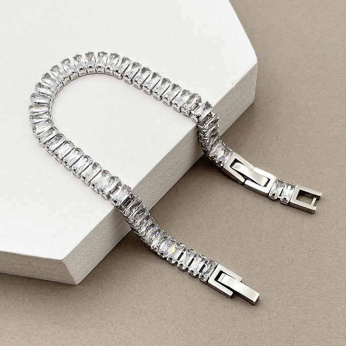 Simple Style Square Stainless Steel Inlay Zircon Bracelets