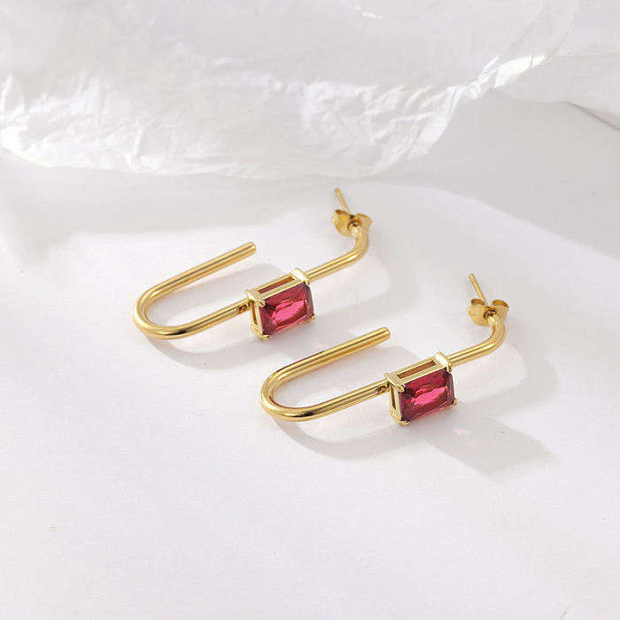 1 Pair Classic Style Geometric Plating Inlay Stainless Steel  Zircon 14K Gold Plated Earrings