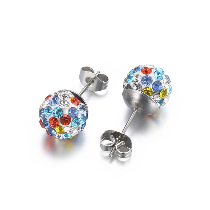 1 par de pendientes informales con incrustaciones de diamantes de imitación chapados en acero inoxidable con bolas brillantes