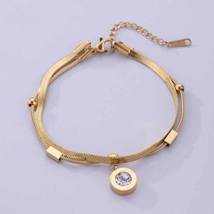 Korean Style Circle Stainless Steel Plating Inlay Rhinestones Gold Plated Bracelets