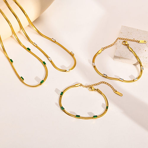 Bracelets géométriques en acier inoxydable de style simple incrustation d'anneaux en acier inoxydable de zircon