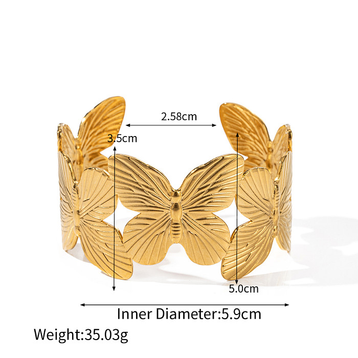 Estilo vintage folhas flor borboleta pulseira assimétrica banhada a ouro 16K de aço inoxidável
