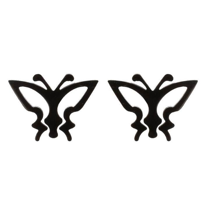 1 paire de clous d'oreilles en acier inoxydable plaqué papillon à la mode