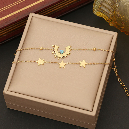 Vintage Style Star Titanium Steel Plating Inlay Turquoise 18K Gold Plated Bracelets