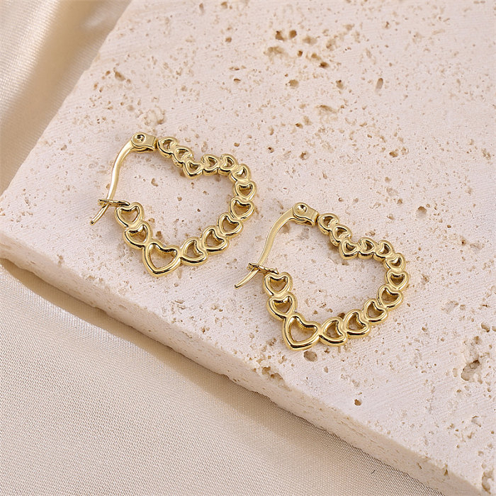 1 Pair Elegant Sweet Heart Shape Plating Stainless Steel  18K Gold Plated Hoop Earrings