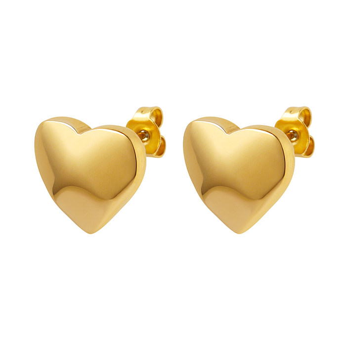 1 par de pinos de orelha banhados a ouro 18K, estilo fada, férias, formato de coração doce, chapeamento de aço inoxidável