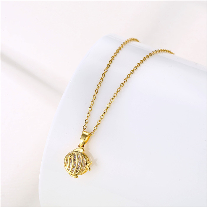 1 Piece Retro Four Leaf Clover Candy Fish Stainless Steel  Stainless Steel Inlay Zircon Pendant Necklace