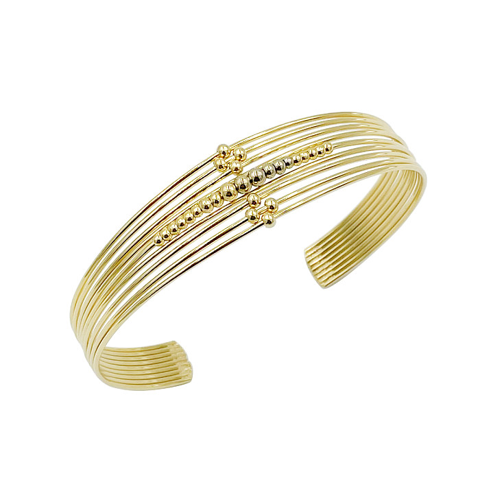 Simple Style Classic Style Ball Solid Color Stainless Steel Layered Plating Gold Plated Cuff Bracelets