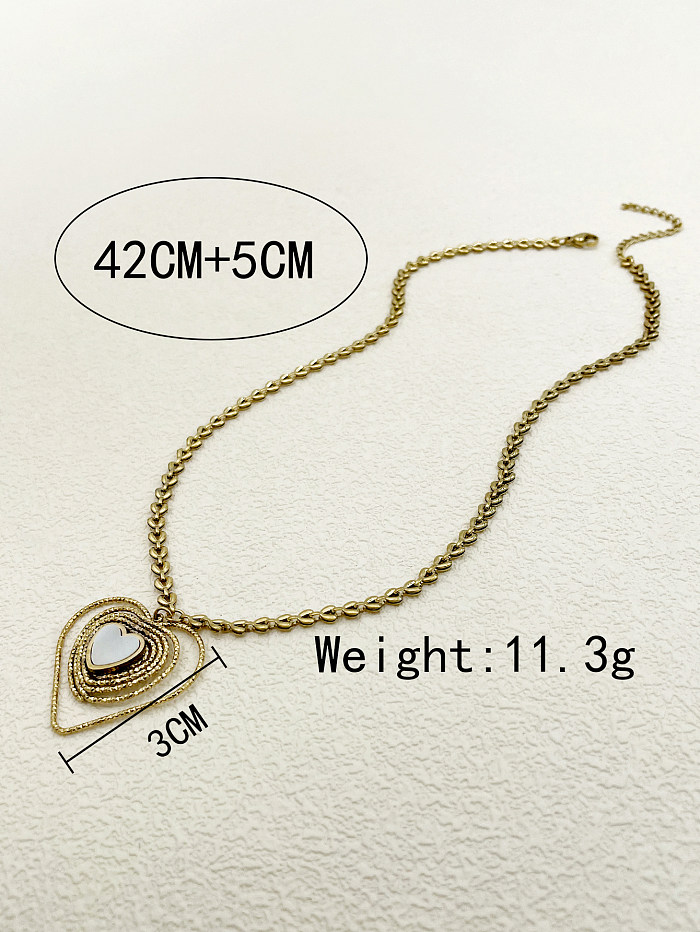 Casual Cute Sweet Heart Shape Stainless Steel  Enamel Plating Gold Plated Pendant Necklace