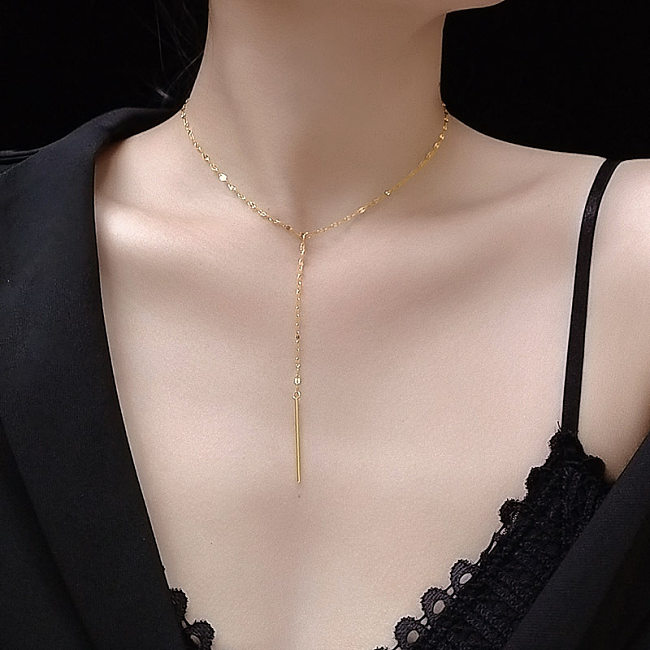 Moda digital em forma de y colar em forma de y borla curto colar clavícula colar de aço inoxidável jóias por atacado