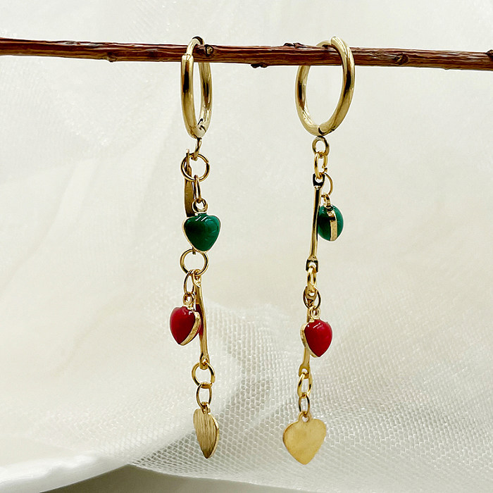 1 paire de boucles d'oreilles pendantes en acier inoxydable plaqué or, Style Simple et mignon, en forme de cœur