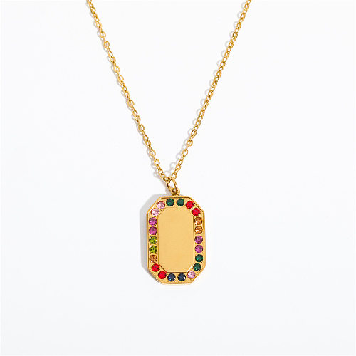 Retro Simple Style Roman Style Geometric Stainless Steel 18K Gold Plated Zircon Pendant Necklace In Bulk