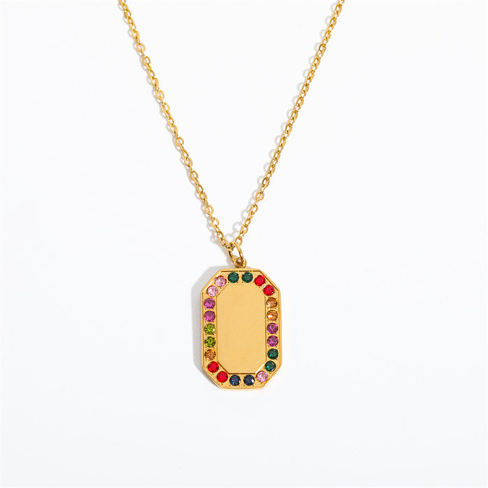 Retro Simple Style Roman Style Geometric Stainless Steel 18K Gold Plated Zircon Pendant Necklace In Bulk