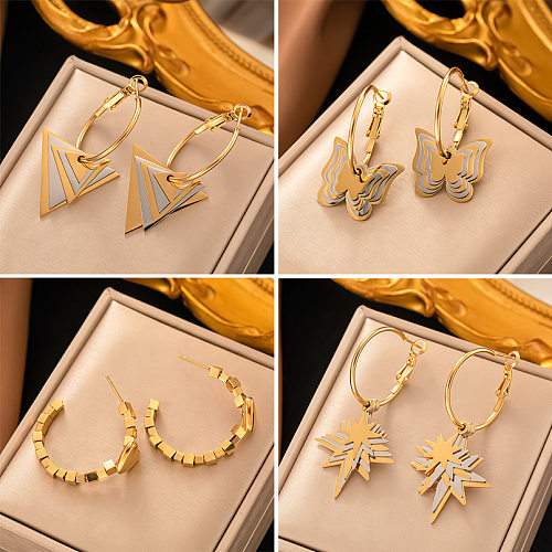 1 paire de boucles d'oreilles pendantes en acier inoxydable, Style moderne, Triangle, étoile, papillon plaqué