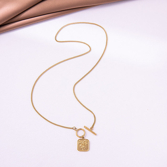 Vintage Style Rose Stainless Steel  Plating 18K Gold Plated Pendant Necklace