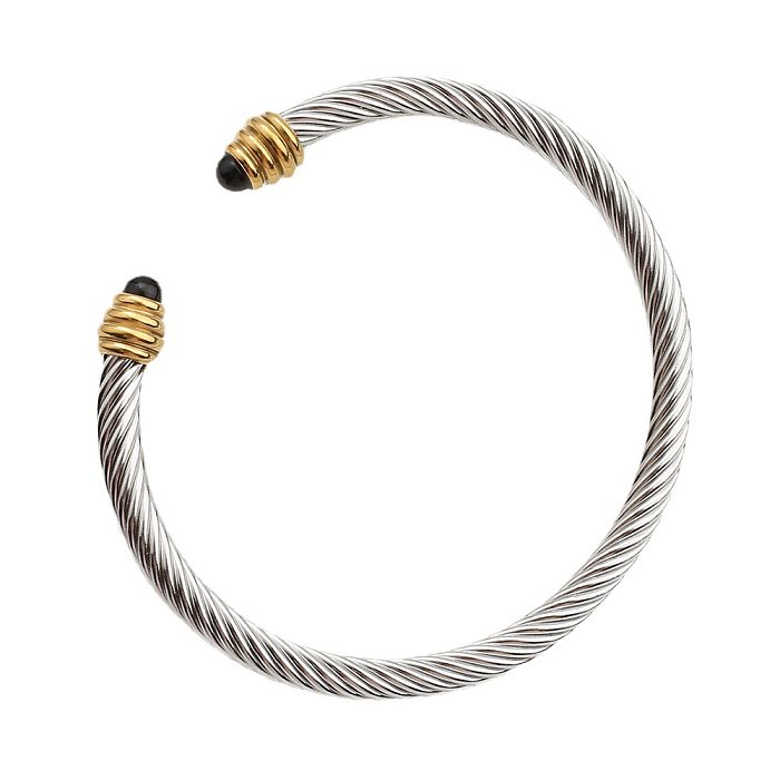Bracelet torsadé en acier titane pour femmes, fil d'acier inoxydable, perles d'onyx noir