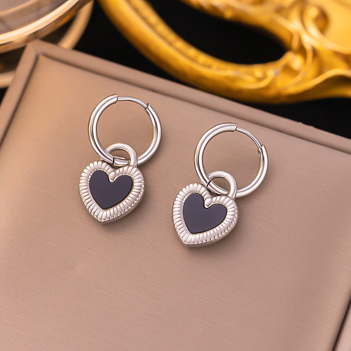 1 paire de boucles d'oreilles pendantes en acier inoxydable plaqué en forme de cœur de Style moderne