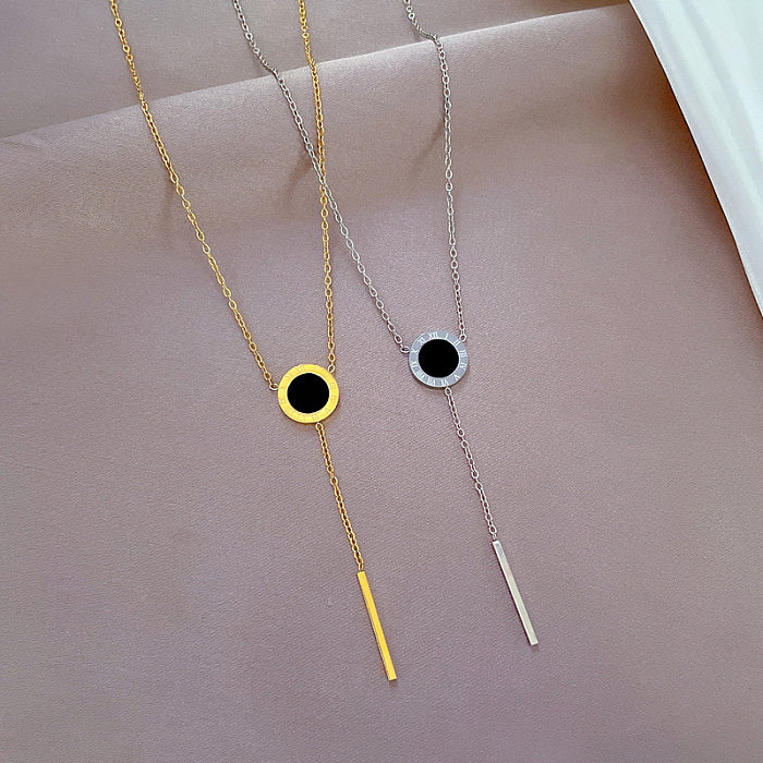 Modern Style Classic Style Solid Color Stainless Steel Plating Inlay Artificial Gemstones Gold Plated Pendant Necklace