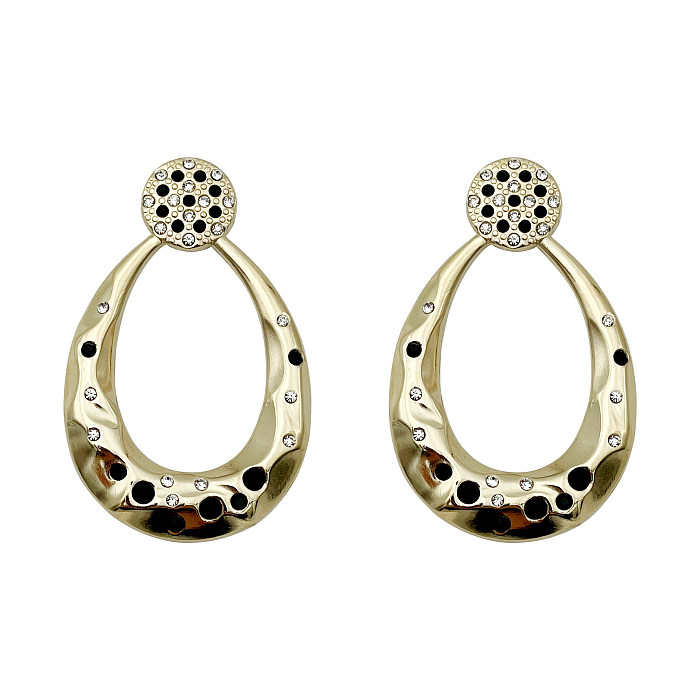 Boucles d'oreilles pendantes en acier inoxydable plaqué or, 1 paire de gouttelettes d'eau de trajet ajourées