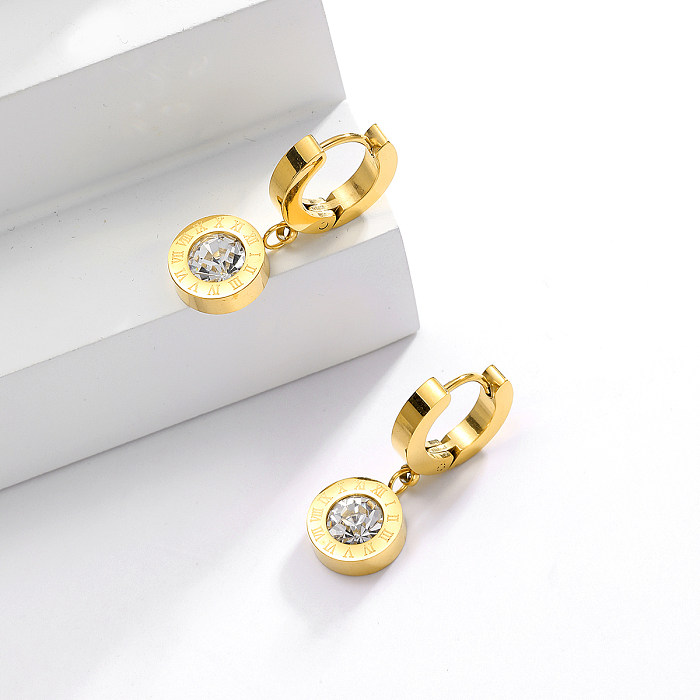 1 Pair Casual Elegant Modern Style Roman Numeral Plating Inlay Stainless Steel  Zircon 18K Gold Plated Drop Earrings