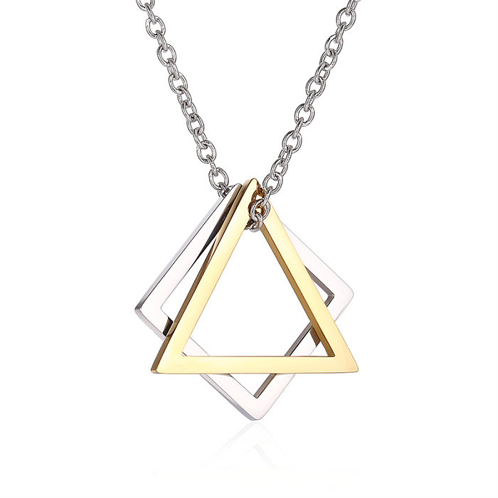 Colar com pingente banhado a ouro 14K, casual, estilo simples, triângulo, retângulo, aço inoxidável, a granel