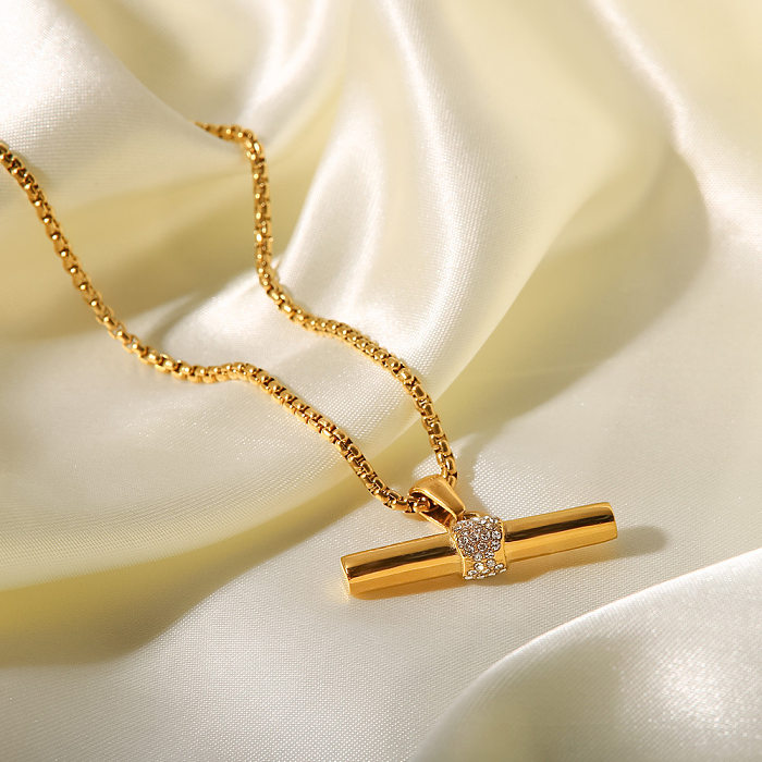 Modische geometrische Edelstahl-Anhänger-Halskette, vergoldete künstliche Diamant-Edelstahl-Halsketten