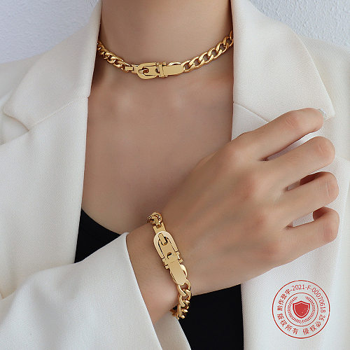 Estilo europeu e americano pulseira exagerada fivela pulseira feminina titânio aço 18k ouro líquido vermelho acessórios conjunto ins ornamento hip hop colar feminino