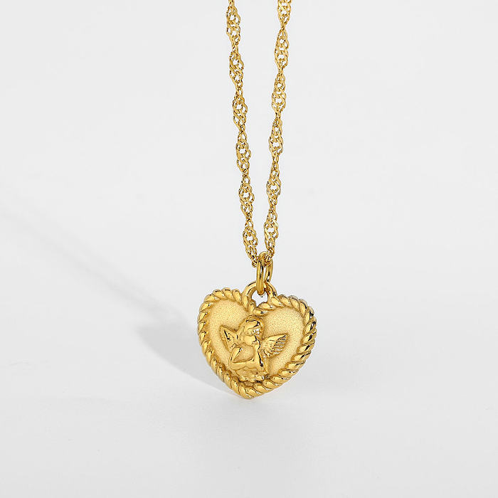 18K بسيط كيوبيد رومانسي قلب الملاك الفولاذ المقاوم للصدأ قلادة المجوهرات بالجملة