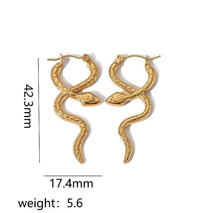 1 paire de boucles d'oreilles pendantes en acier inoxydable plaqué or 18 carats, Style romain rétro, placage de polissage serpent