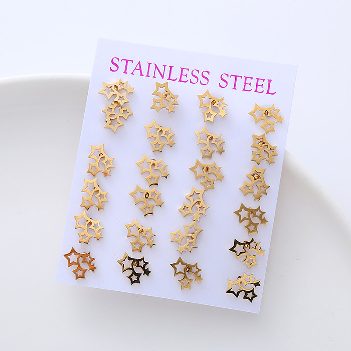 12 Pairs Simple Style Letter Heart Shape Snowflake Stainless Steel  Plating Ear Studs
