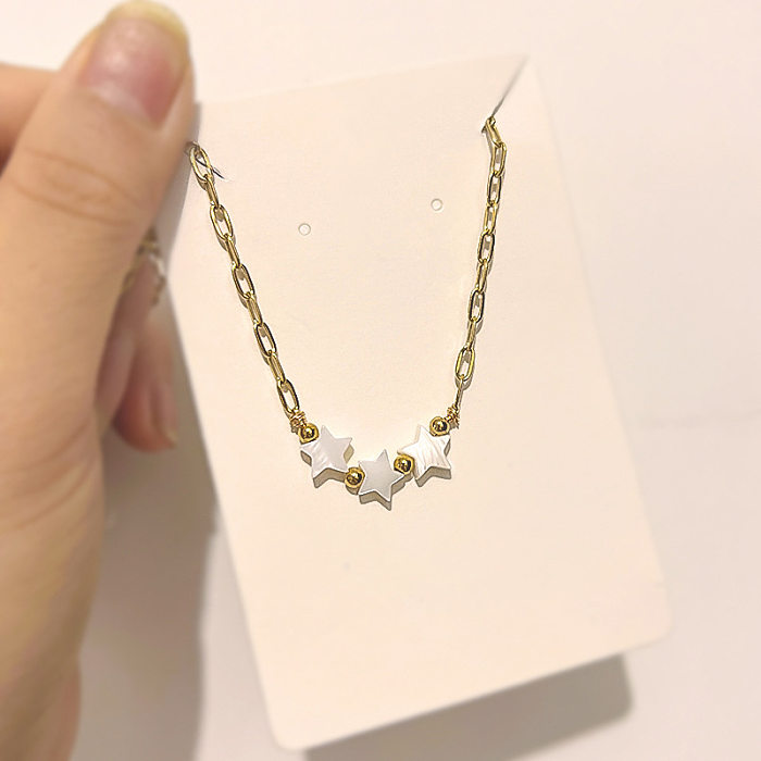 Sweet Star Heart Shape Stainless Steel  Shell Plating Necklace