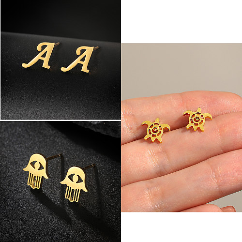 Fashion Tortoise Letter Hand Of Fatima Stainless Steel  Plating Hollow Out Ear Studs 1 Pair