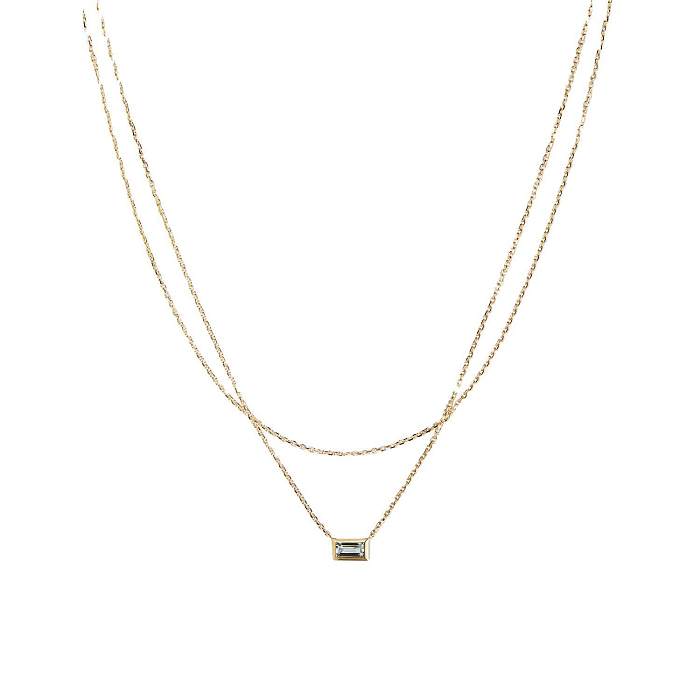Simple Style Square Stainless Steel Zircon Double Layer Necklaces In Bulk