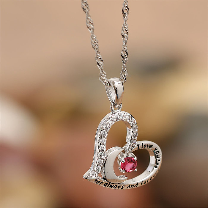 Casual Simple Style Letter Moon Heart Shape Stainless Steel  Stainless Steel Copper Polishing Plating Inlay Zircon Silver Plated Pendant Necklace