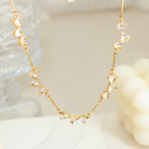 Fashion Heart Shape Stainless Steel Necklace Plating Zircon Stainless Steel  Necklaces