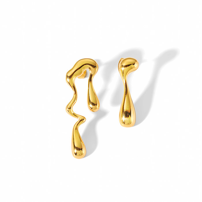 1 Pair Elegant Geometric Water Droplets Polishing Plating Stainless Steel  18K Gold Plated Ear Studs