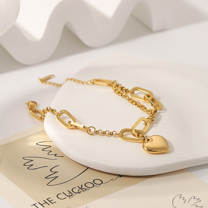 Bracelets plaqués or 18 carats en acier inoxydable en forme de cœur, style hip-hop décontracté, vente en gros