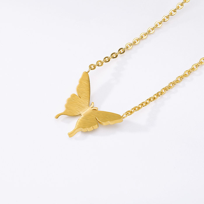 Nouveau Simple véritable plaqué or 18k papillon collier pendentif bijoux en acier inoxydable
