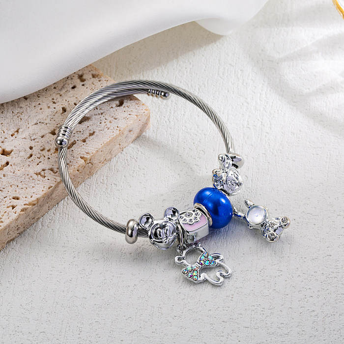 Bracelet en alliage d'acier inoxydable et de Zircon, forme de cœur et de lune douce, talon haut, émail, perle, Style IG
