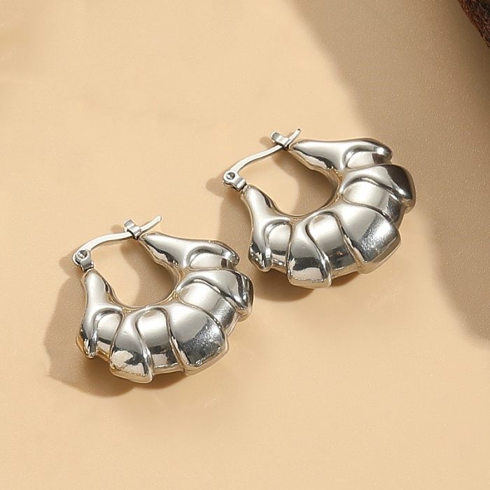 1 paire de boucles d'oreilles élégantes en acier inoxydable, Style classique, à rayures, ovales, ajourées